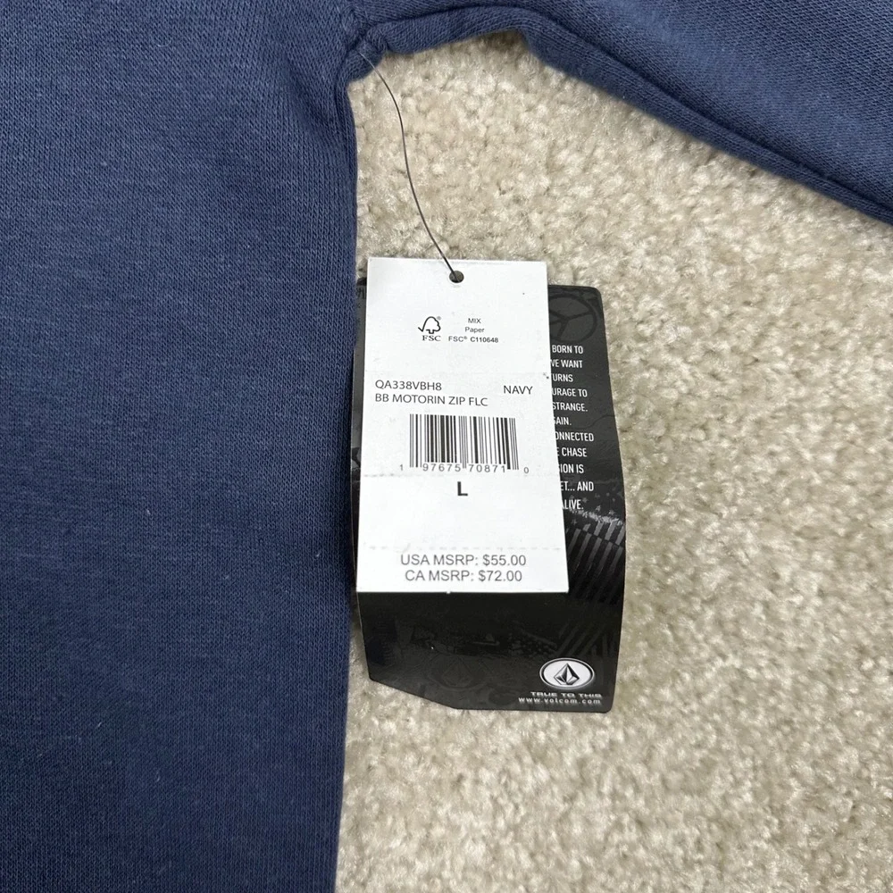 Volcom Boys Motorin Zip Fleece Hoodie Navy Blue True To This Graphic Size L NWT